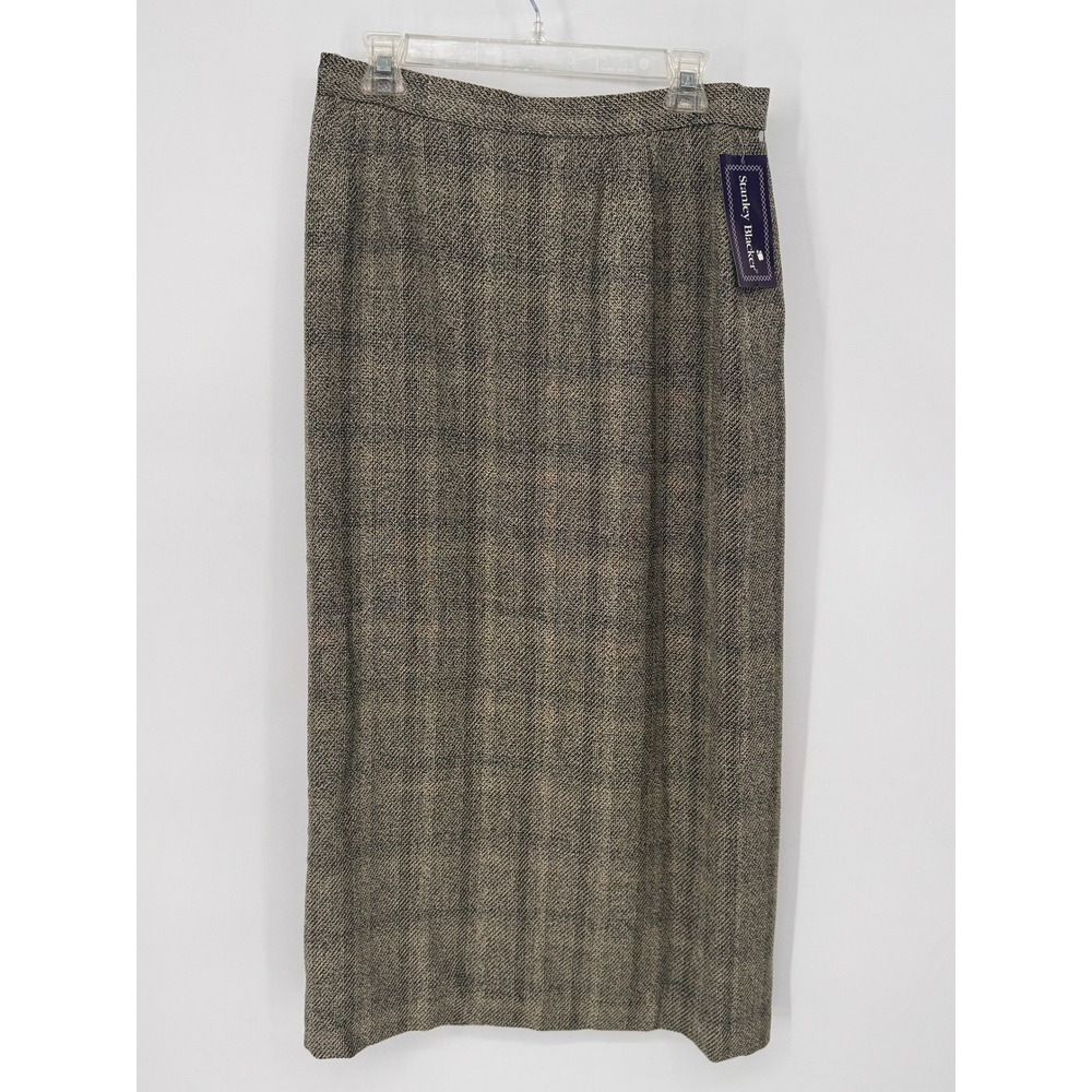 Stanley Blacker Skirt Women 16 Tan NWT Herringbone Plaid Midi Straight